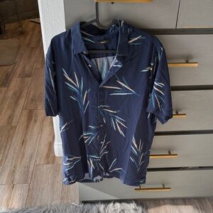 Theory Dark Blue Leaf Print Men's Shirt